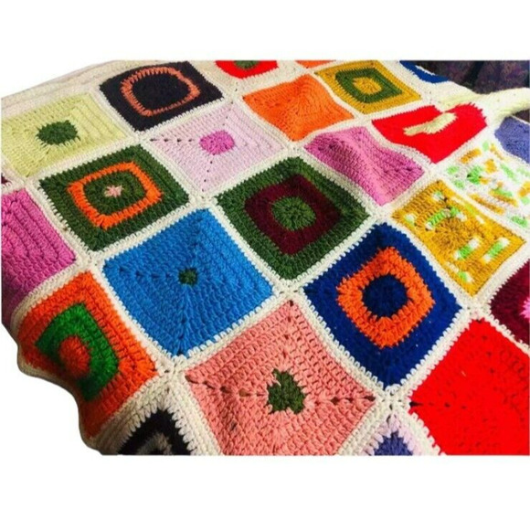 Handmade Granny Knit Crochet Blanket Throw Afghan Blanket 50”x92” Multicolor - Picture 1 of 7